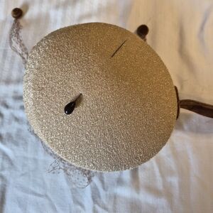 Gold Round Fascinator Hat with Veil and Bead Accent